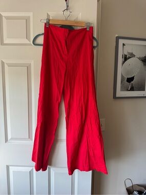 Red Wide-Leg Women's Pants - Classic High-Rise Style